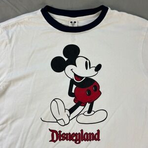 Disneyland Mickey Mouse T Shirt Mens Size Large White Navy Ringer Ribbed Sleeve